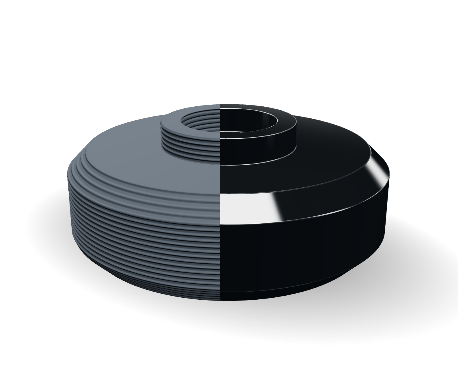 A 3D printed part, half straight off the printer with visible layer lines, half polished to a mirror